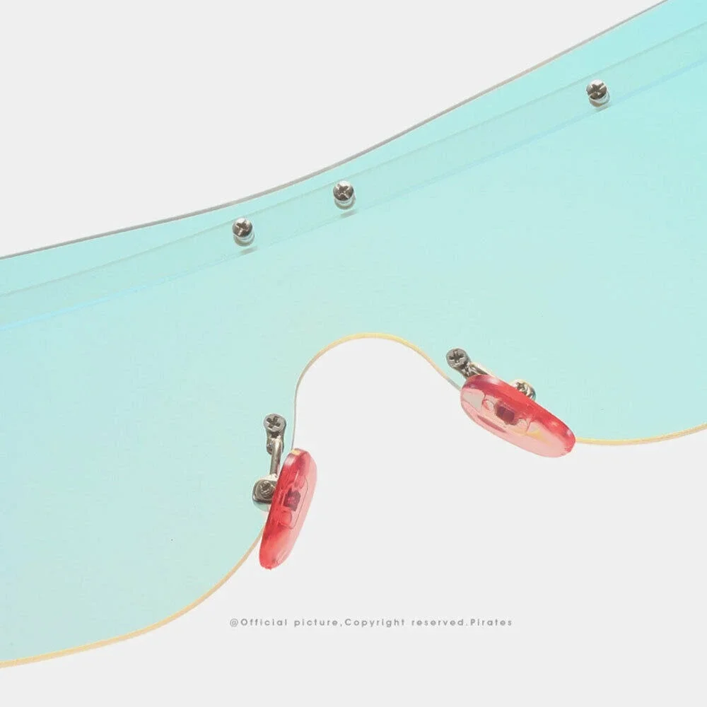 Shield Sunglasses Iridescent Lens Rivet Accents Fashion Futuristic‎ Women Lentes